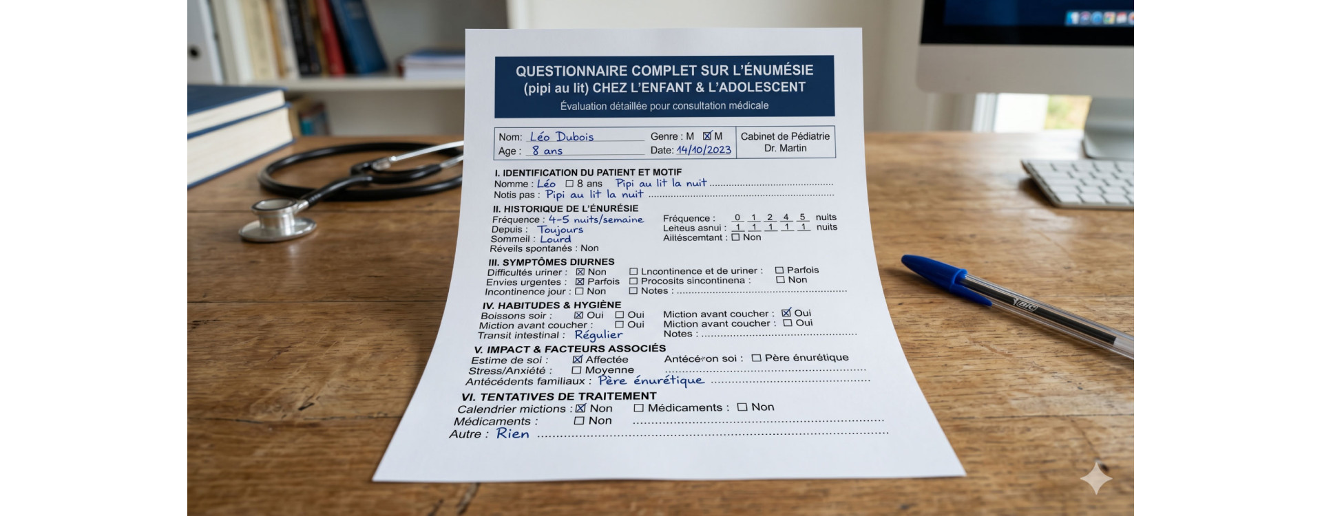 Un questionnaire complet sur l'énurésie