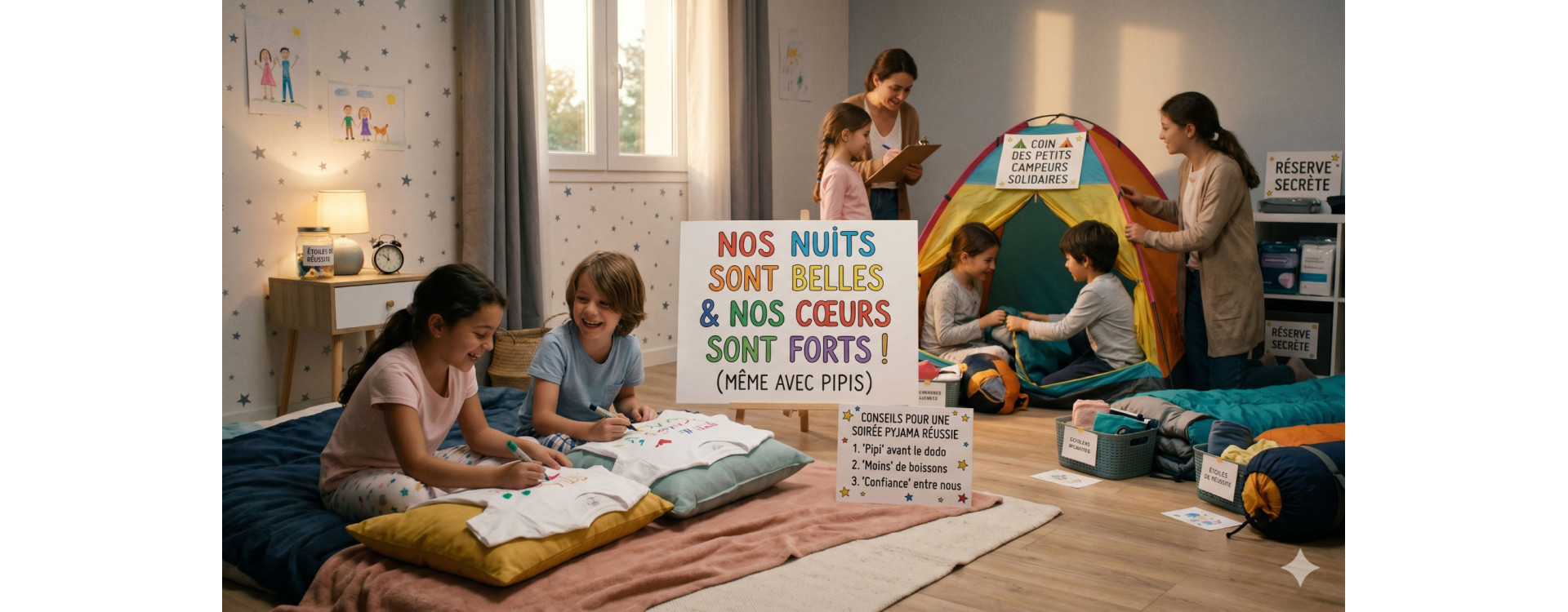 Organiser une soirée pyjama pour des enfants qui font pipi au lit